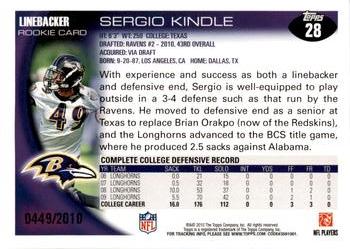 2010 Topps - Gold #28 Sergio Kindle Back