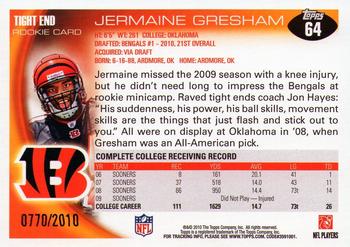 2010 Topps - Gold #64 Jermaine Gresham Back