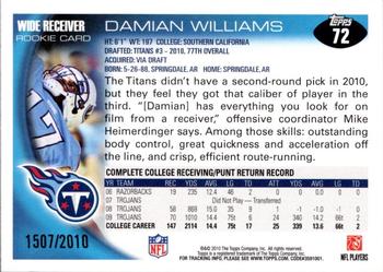 2010 Topps - Gold #72 Damian Williams Back