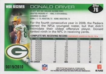 2010 Topps - Gold #76 Donald Driver Back
