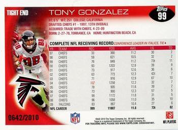 2010 Topps - Gold #99 Tony Gonzalez Back