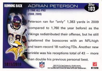 2010 Topps - Gold #103 Adrian Peterson Back