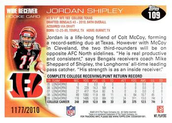 2010 Topps - Gold #109 Jordan Shipley Back