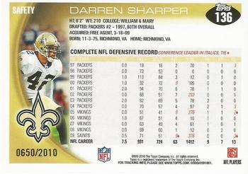 2010 Topps - Gold #136 Darren Sharper Back