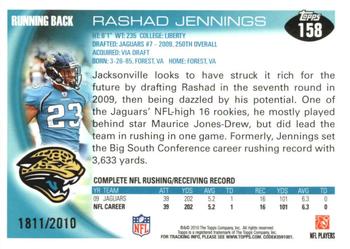 2010 Topps - Gold #158 Rashad Jennings Back