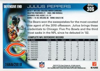 2010 Topps - Gold #306 Julius Peppers Back