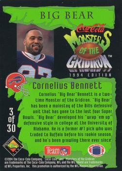 1994 Coca-Cola Monsters of the Gridiron #3 Cornelius Bennett Back