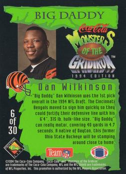 1994 Coca-Cola Monsters of the Gridiron #6 Dan Wilkinson Back