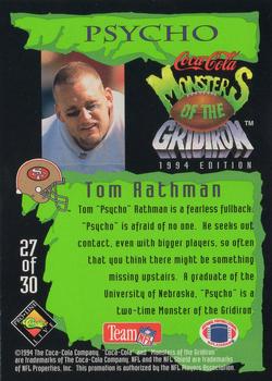 1994 Coca-Cola Monsters of the Gridiron #27 Tom Rathman Back