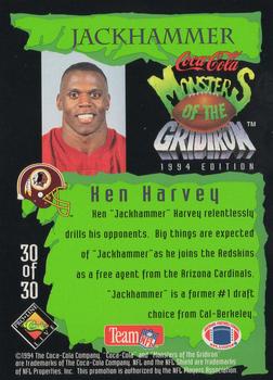 1994 Coca-Cola Monsters of the Gridiron #30 Ken Harvey Back