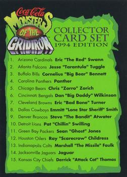 1994 Coca-Cola Monsters of the Gridiron #NNO Checklist Front