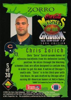 1994 Coca-Cola Monsters of the Gridiron - Gold #5 Chris Zorich Back