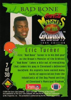 1994 Coca-Cola Monsters of the Gridiron - Gold #7 Eric Turner Back
