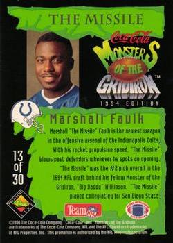 1994 Coca-Cola Monsters of the Gridiron - Gold #13 Marshall Faulk Back