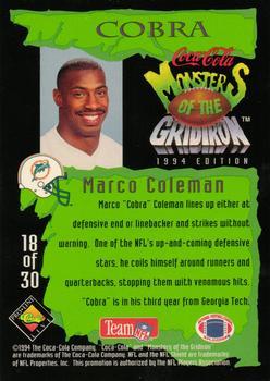 1994 Coca-Cola Monsters of the Gridiron - Gold #18 Marco Coleman Back