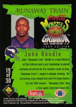 1994 Coca-Cola Monsters of the Gridiron - Gold #19 John Randle Back