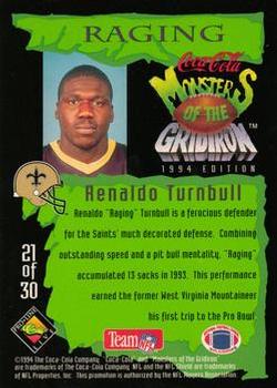 1994 Coca-Cola Monsters of the Gridiron - Gold #21 Renaldo Turnbull Back