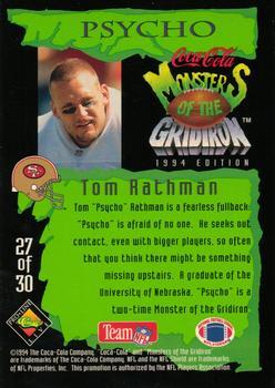 1994 Coca-Cola Monsters of the Gridiron - Gold #27 Tom Rathman Back
