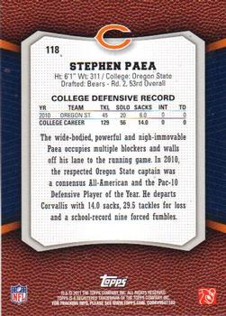 2011 Topps Rising Rookies #118 Stephen Paea Back