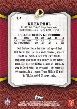 2011 Topps Rising Rookies #167 Niles Paul Back