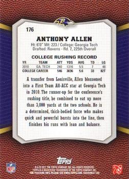 2011 Topps Rising Rookies #176 Anthony Allen Back