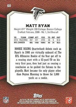 2011 Topps Rising Rookies #60 Matt Ryan Back