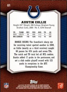 2011 Topps Rising Rookies #61 Austin Collie Back