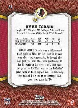 2011 Topps Rising Rookies #83 Ryan Torain Back