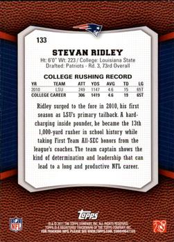 2011 Topps Rising Rookies #133 Stevan Ridley Back