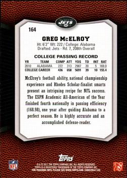 2011 Topps Rising Rookies #164 Greg McElroy Back
