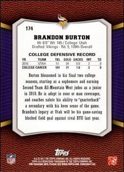 2011 Topps Rising Rookies #174 Brandon Burton Back