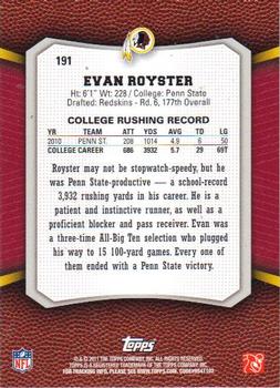 2011 Topps Rising Rookies #191 Evan Royster Back