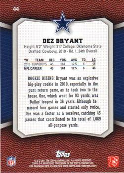 2011 Topps Rising Rookies #44 Dez Bryant Back