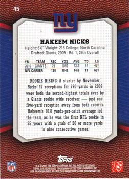 2011 Topps Rising Rookies #45 Hakeem Nicks Back