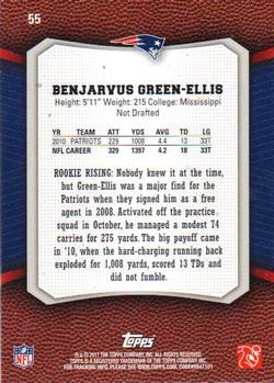 2011 Topps Rising Rookies #55 BenJarvus Green-Ellis Back