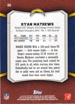 2011 Topps Rising Rookies #66 Ryan Mathews Back
