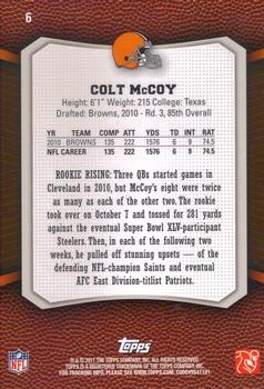 2011 Topps Rising Rookies #6 Colt McCoy Back