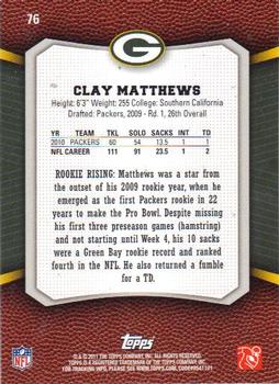 2011 Topps Rising Rookies #76 Clay Matthews Back