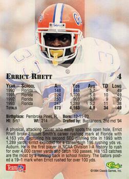 1994 Classic NFL Draft - Gold #4 Errict Rhett Back