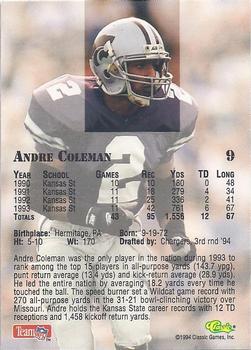 1994 Classic NFL Draft - Gold #9 Andre Coleman Back