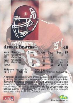 1994 Classic NFL Draft - Gold #48 Aubrey Beavers Back