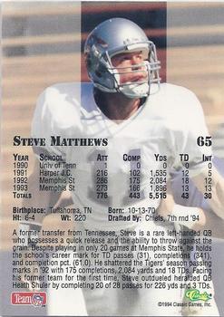 1994 Classic NFL Draft - Gold #65 Steve Matthews Back