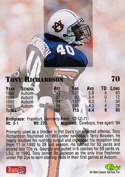 1994 Classic NFL Draft - Gold #70 Tony Richardson Back
