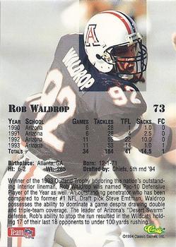 1994 Classic NFL Draft - Gold #73 Rob Waldrop Back