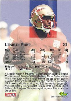 1994 Classic NFL Draft - Gold #81 Charlie Ward Back