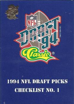 1994 Classic NFL Draft - Gold #94 Checklist No. 1: 1-54 Front