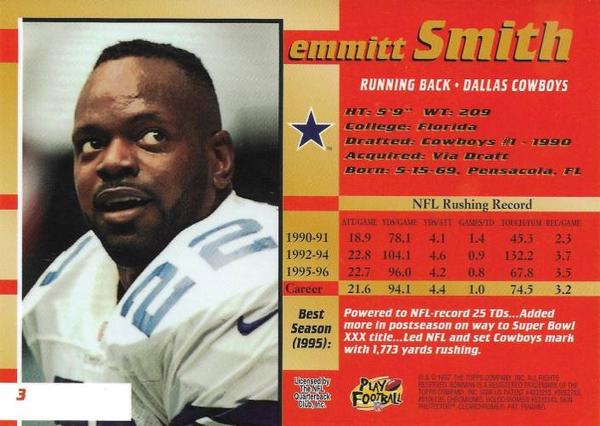 1997-98 Bowman's Best Jumbos #3 Emmitt Smith Back