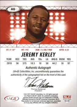 2011 SAGE HIT - Autographs #A6 Jeremy Kerley Back