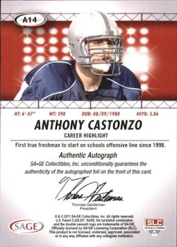 2011 SAGE HIT - Autographs #A14 Anthony Castonzo Back