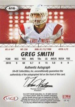 2011 SAGE HIT - Autographs #A16 Greg Smith Back